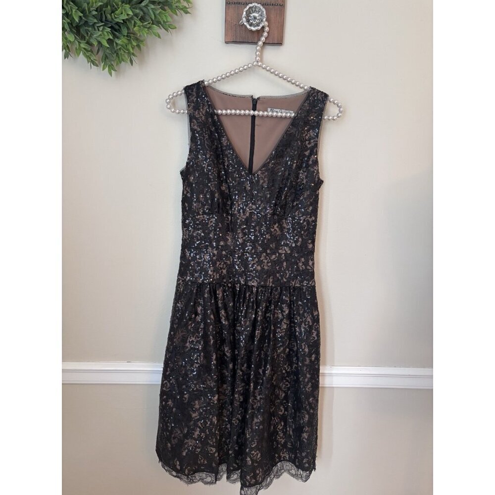 Eliza J Size 4 Fit & Flare Black Lace Dress Sequins Pockets Sleeveless
